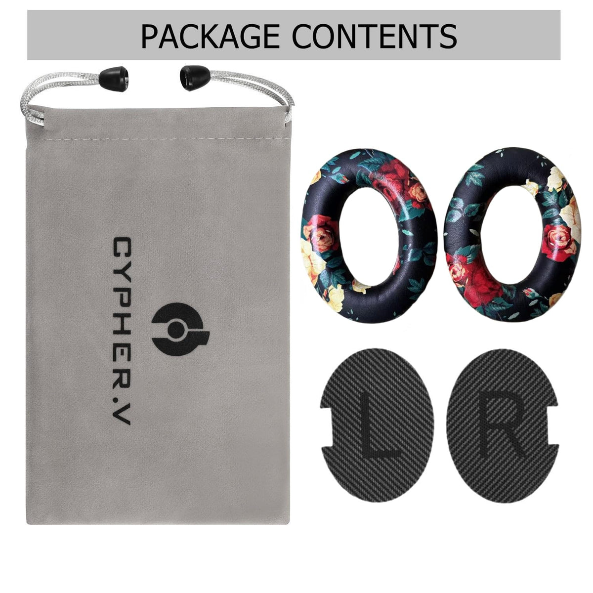 Cypher.V ear pads flower black assembly step demonstrating secure fit