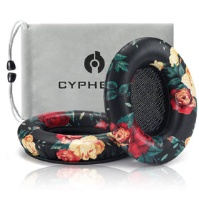Cypher.V ear pads flower black front view with soft leather and memory foam fit
