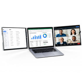 CZGG triple-monitor setup expands workspace for multitasking on the go.