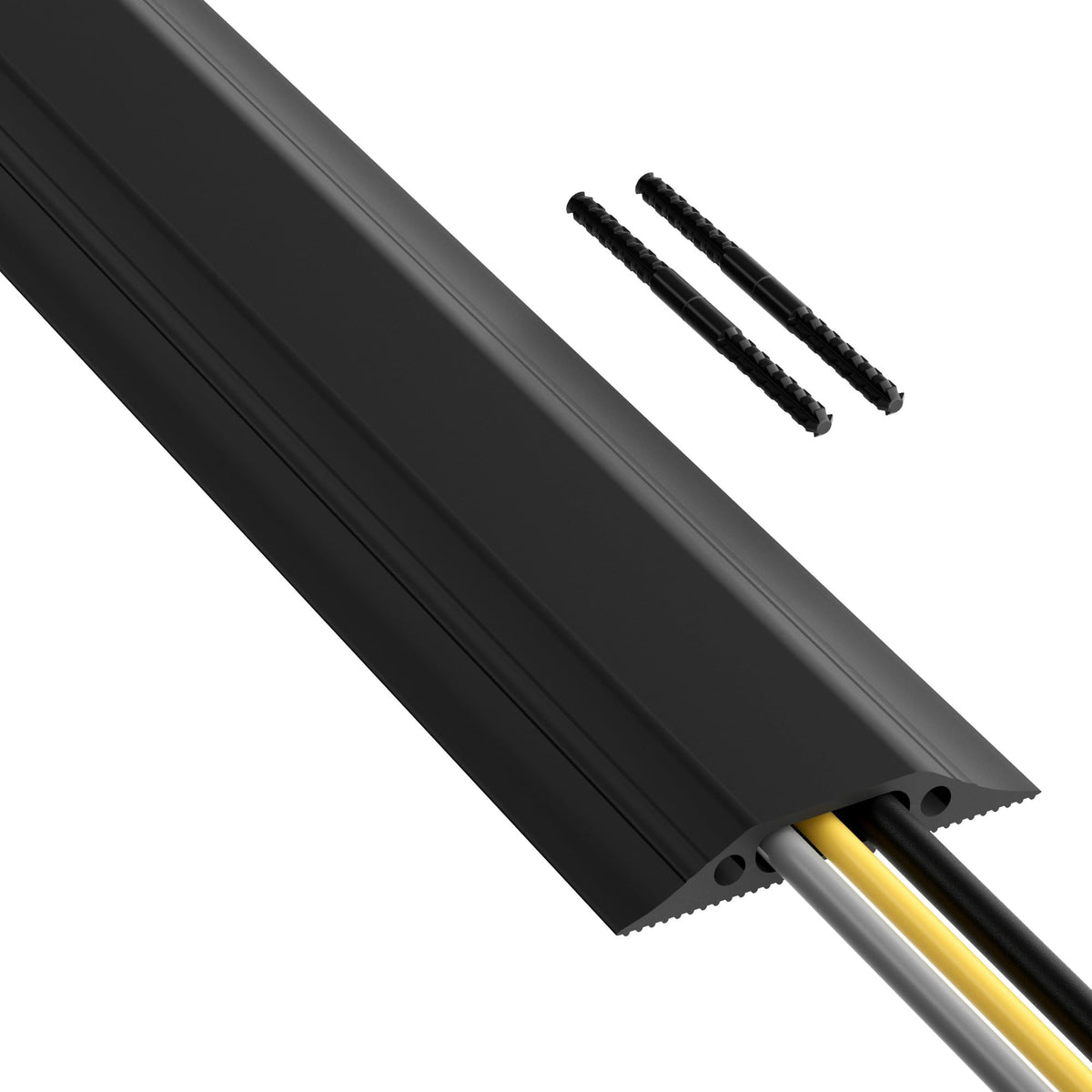 D-Line 6ft floor cord cover in black protecting cables and reducing trip hazards.