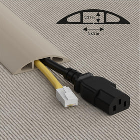 Beige D-Line cord cover protects two cables in a slim channel.
