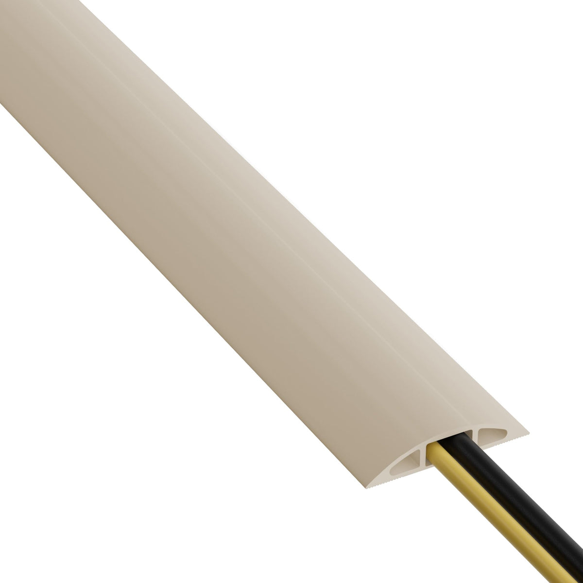 D-Line beige floor cord cover hides cables for a clean, trip-free workspace.
