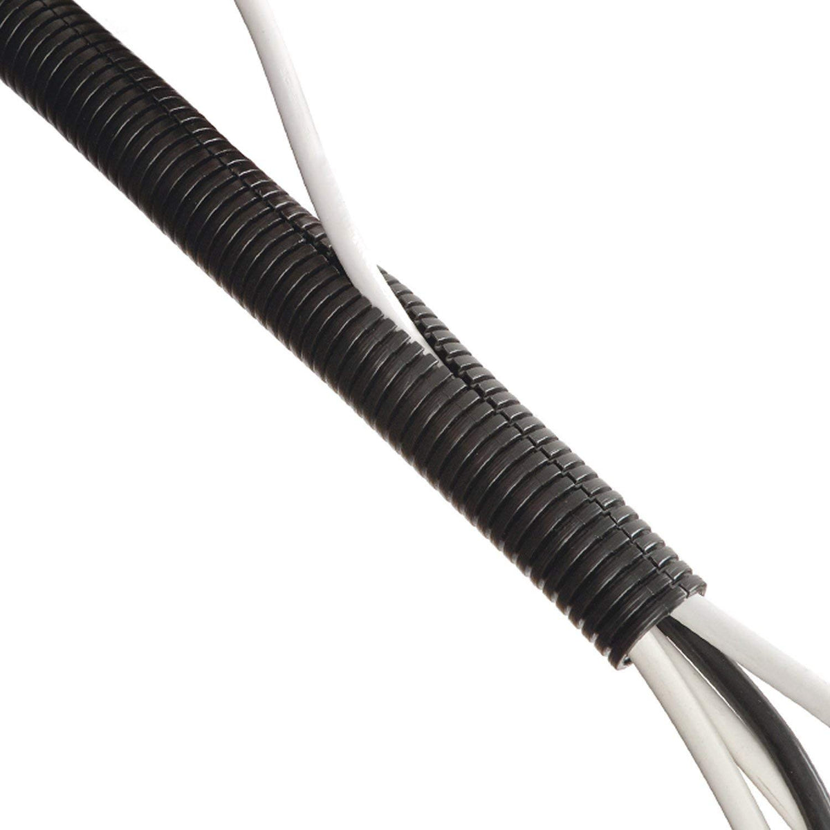 D-Line Black 43in cable sleeve front view showing split design for easy retrofits.