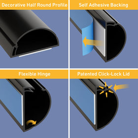 D-Line black cord cover blends with wall edges to hide cables discreetly.