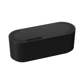 D-Line small cable box front view hides power strips for a cleaner space.