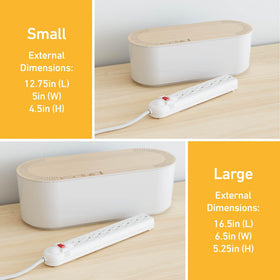 D-Line wood-effect lid closed with cables neatly managed on desk
