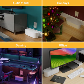 D-Line compact box on a desk keeps cords out of sight