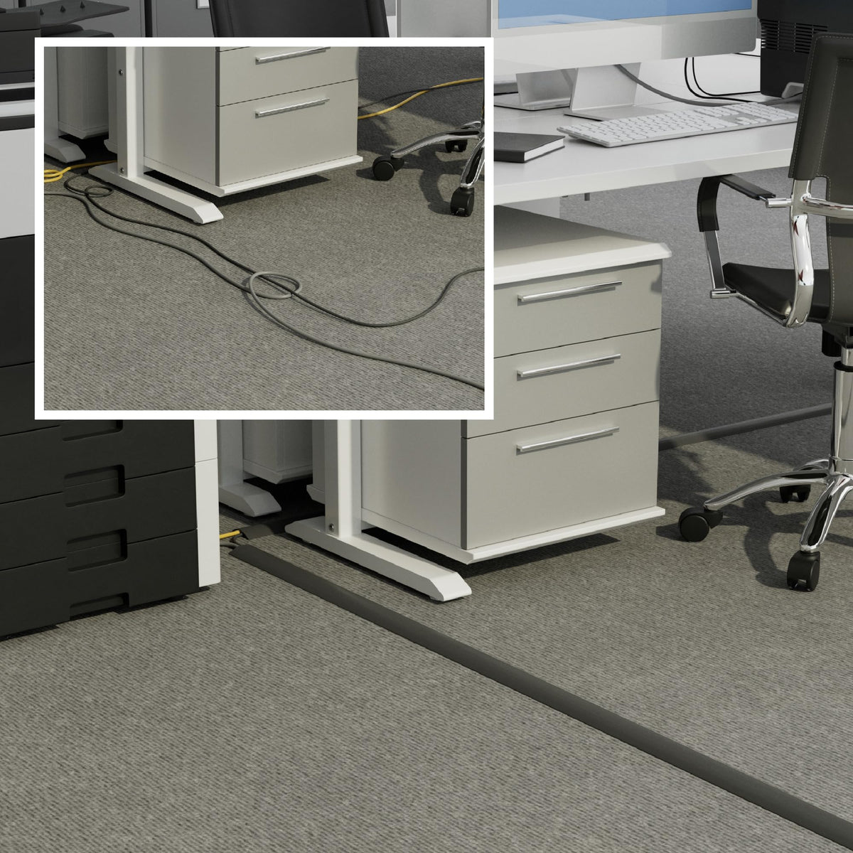 D-Line floor protector uncoils flat for quick installation and minimal setup time.