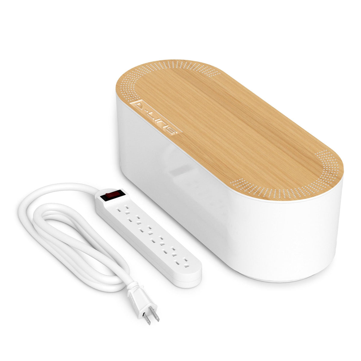 D-Line front view with white box and wood lid showing clean look and concealed cables