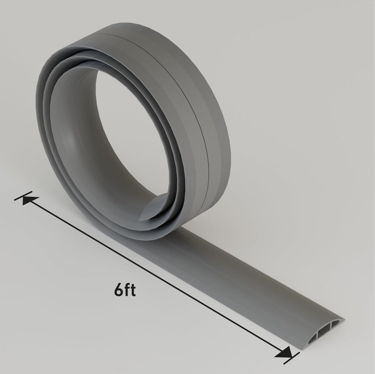 D-Line gray floor cord cover with precise inner channel dimensions.