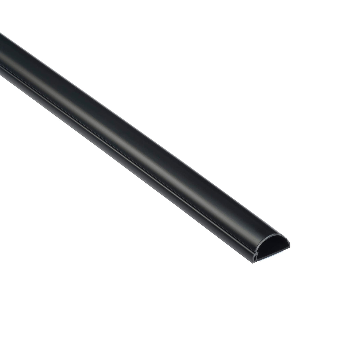 D-Line half-round cord hider in black hides wall-mounted TV wires neatly.