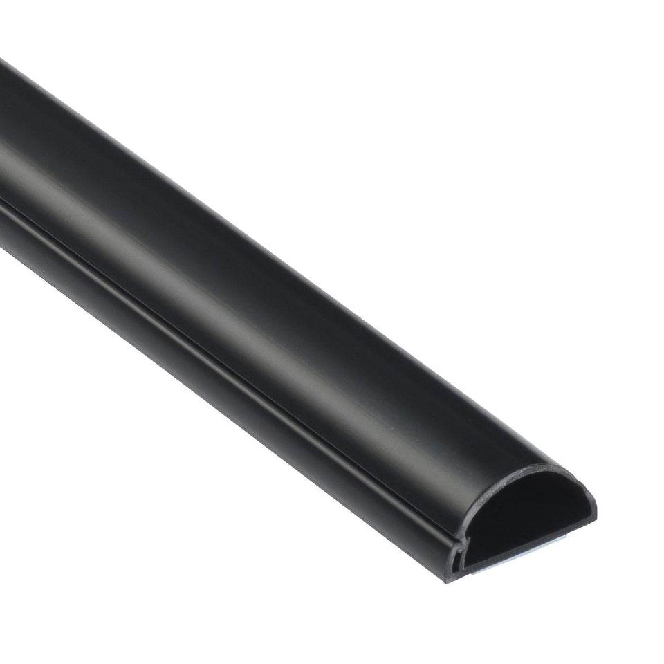 D-Line half-round cord hider with adhesive wall installation for clean TV wires.