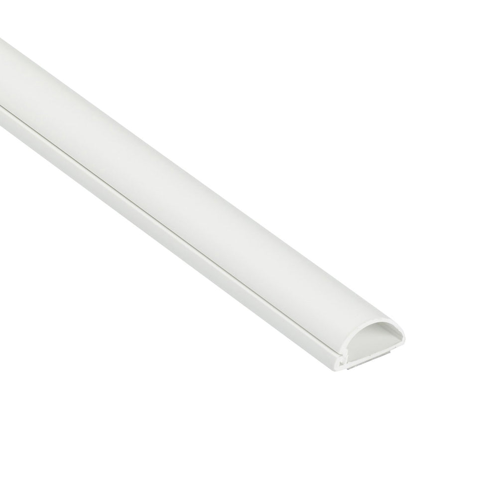 D-Line half-round cord hider in white conceals TV cables neatly.