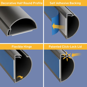D-Line hinged-lid cable concealer for easy access to cords.