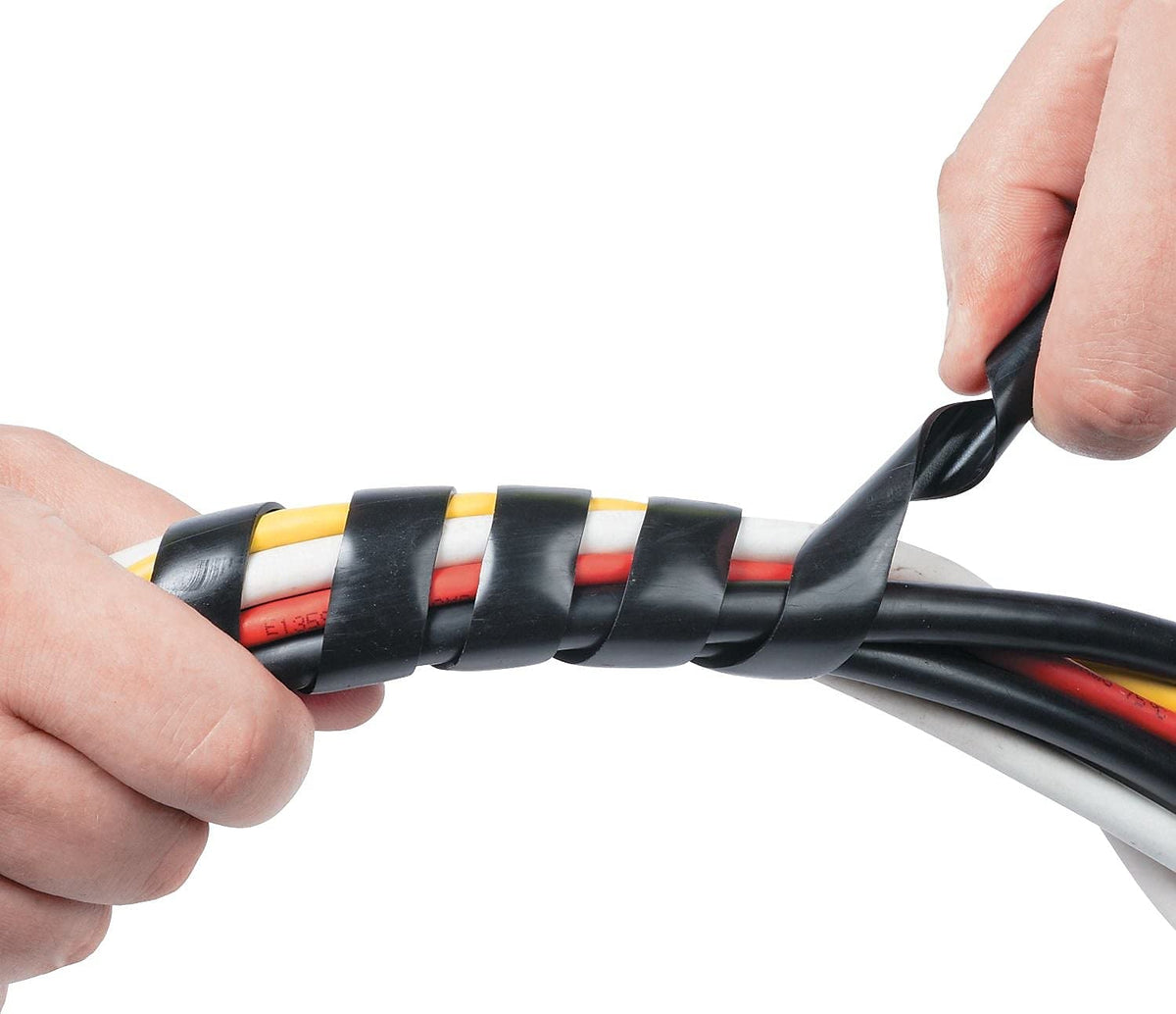 D-Line installed on desk cables showing organized routing and reduced clutter benefit