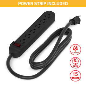 D-Line open box with included 6-outlet power strip visible for organized storage