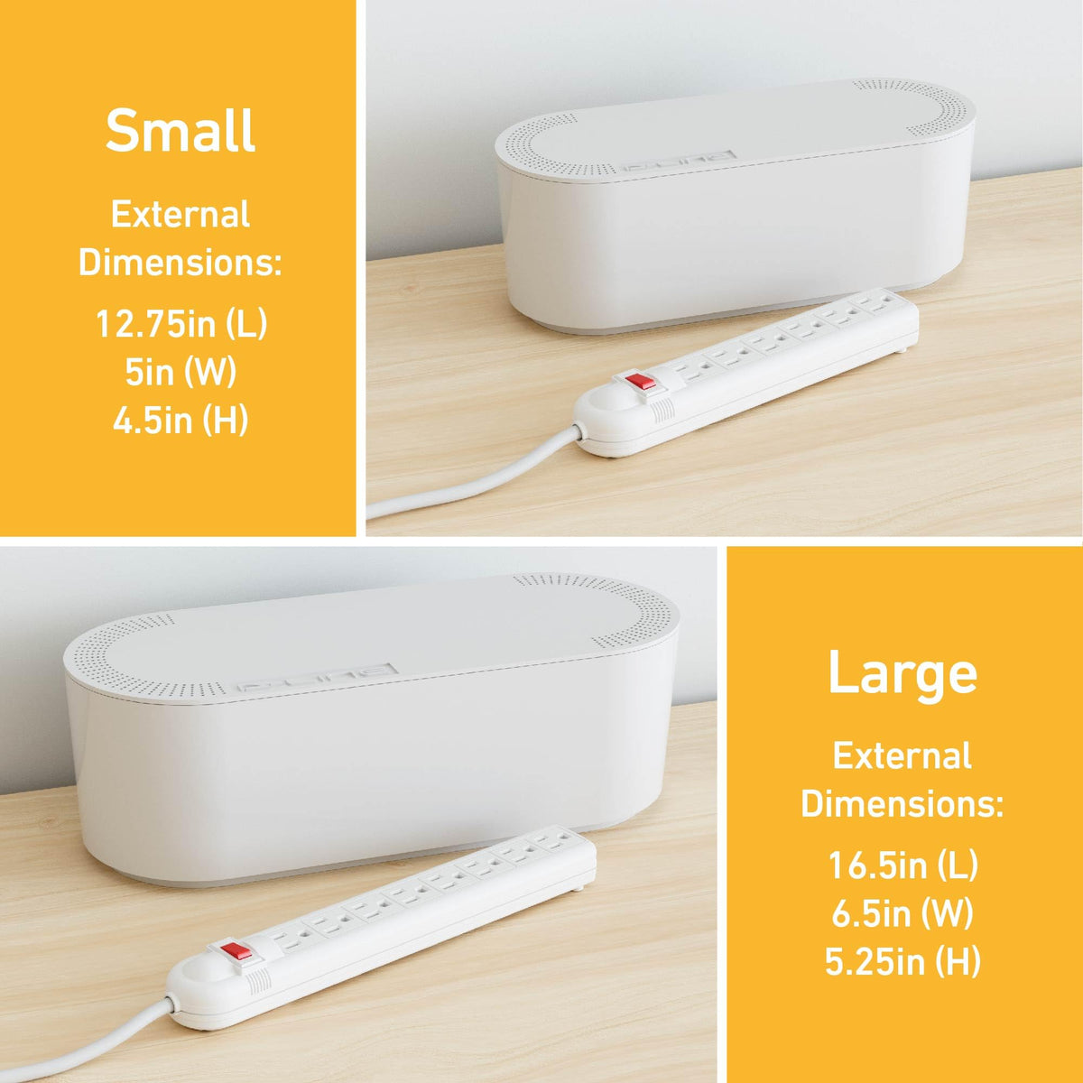 D-Line with power strip installed demonstrating concealed plugs and safer setup