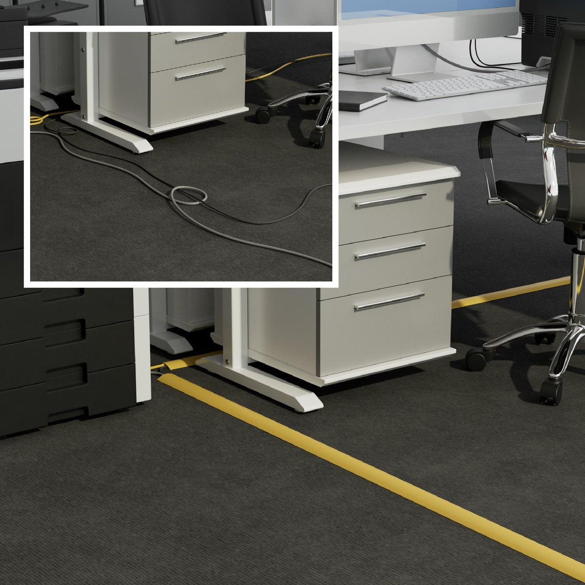 D-Line ribbed-base floor cord cover keeps cables secure and minimizes movement