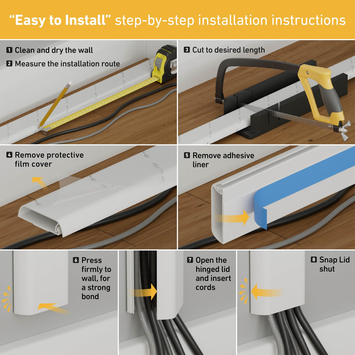 D-Line TV Cord Hider adhesive back for peel-and-stick installation