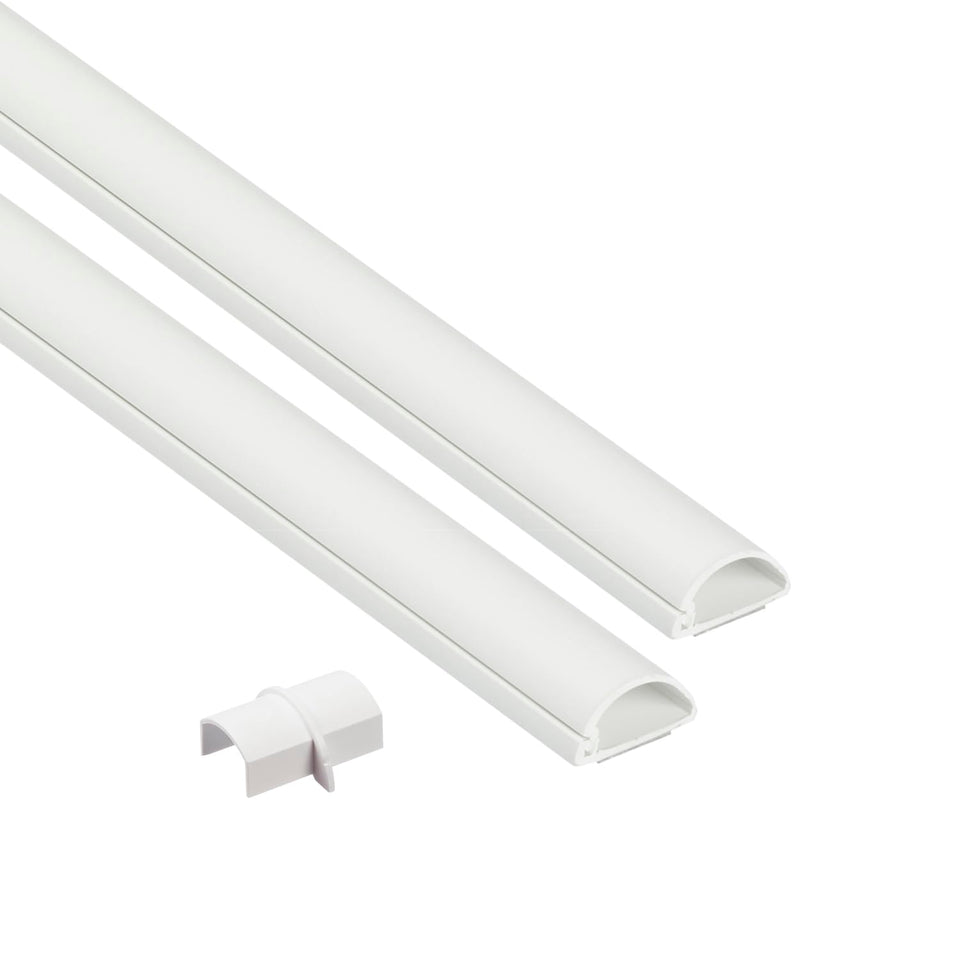 D-Line TV cord hider with half-round profile hides wall-mounted cables neatly.
