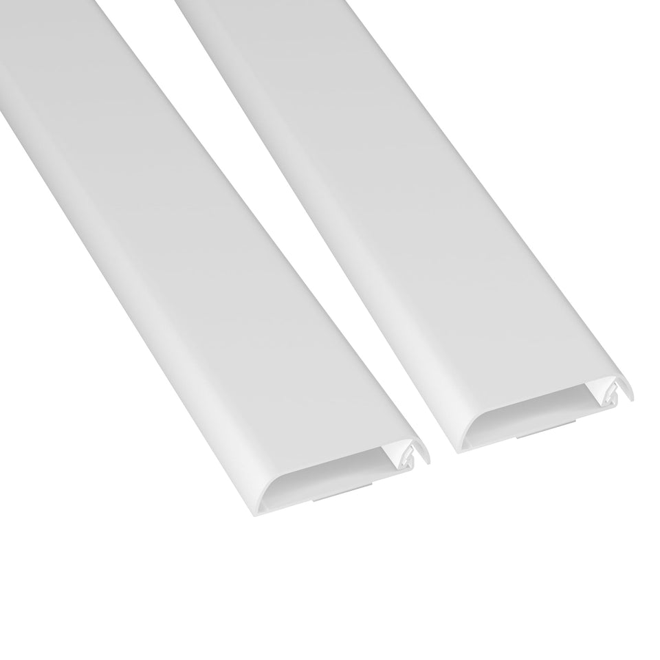 D-Line TV Cord Hider on wall concealing cables for a tidy living room.