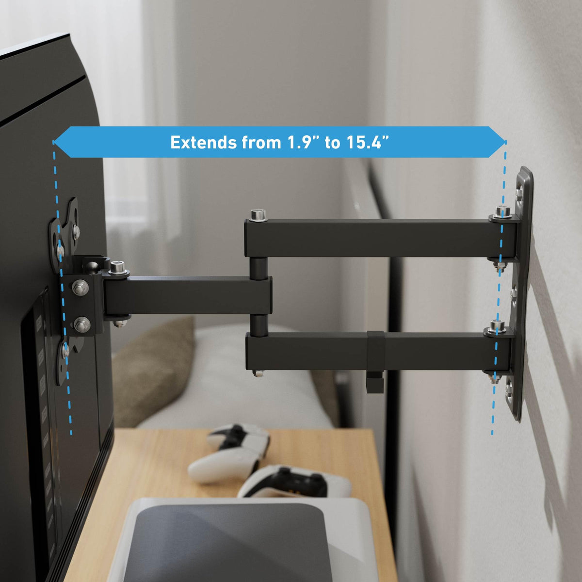 D-Line TV wall bracket extends 1.9 to 15.4 inches from wall