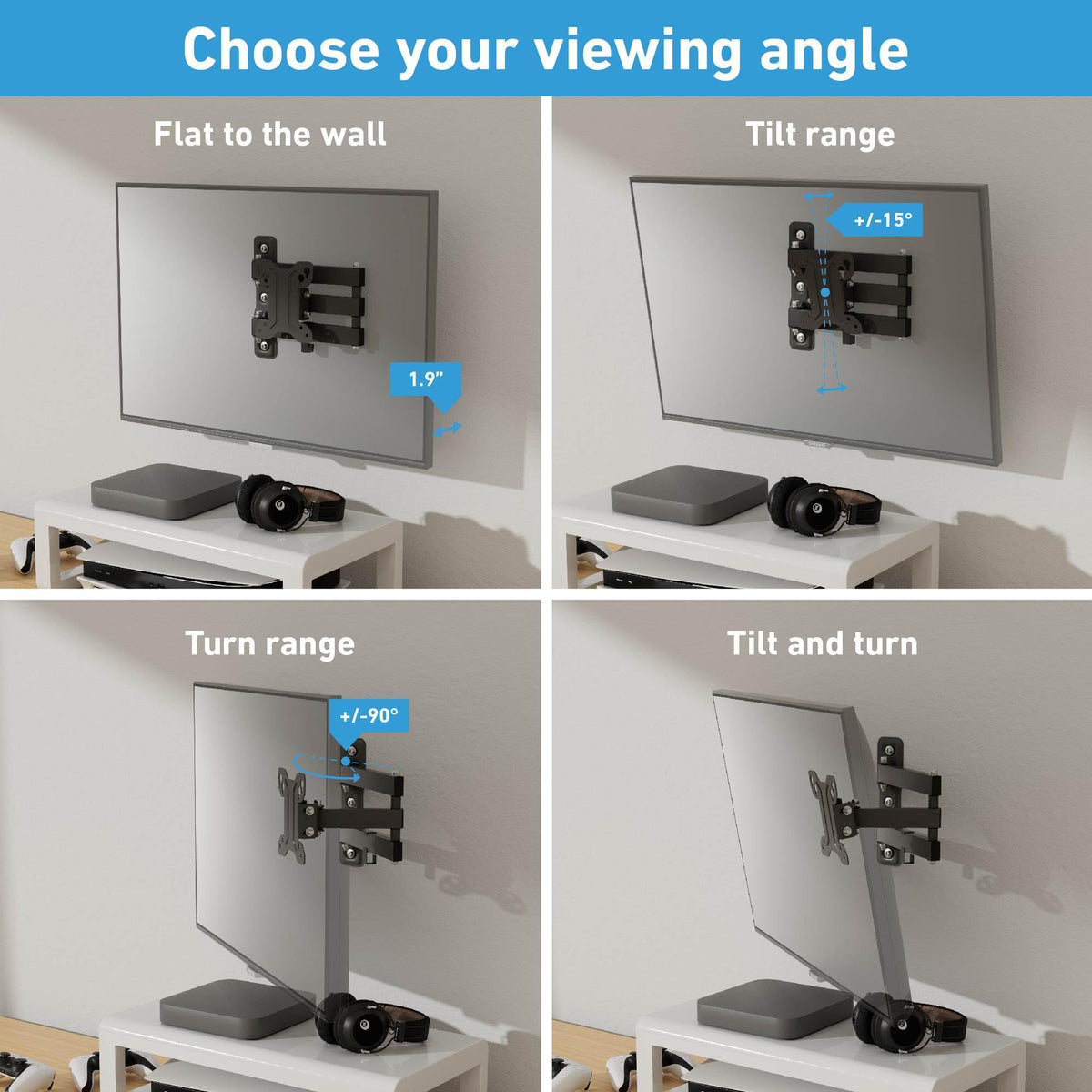 D-Line TV wall bracket rotates up to 90 degrees for corner rooms