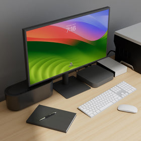 D-Line lifestyle image under TV stand demonstrating tidy cables and safer appearance