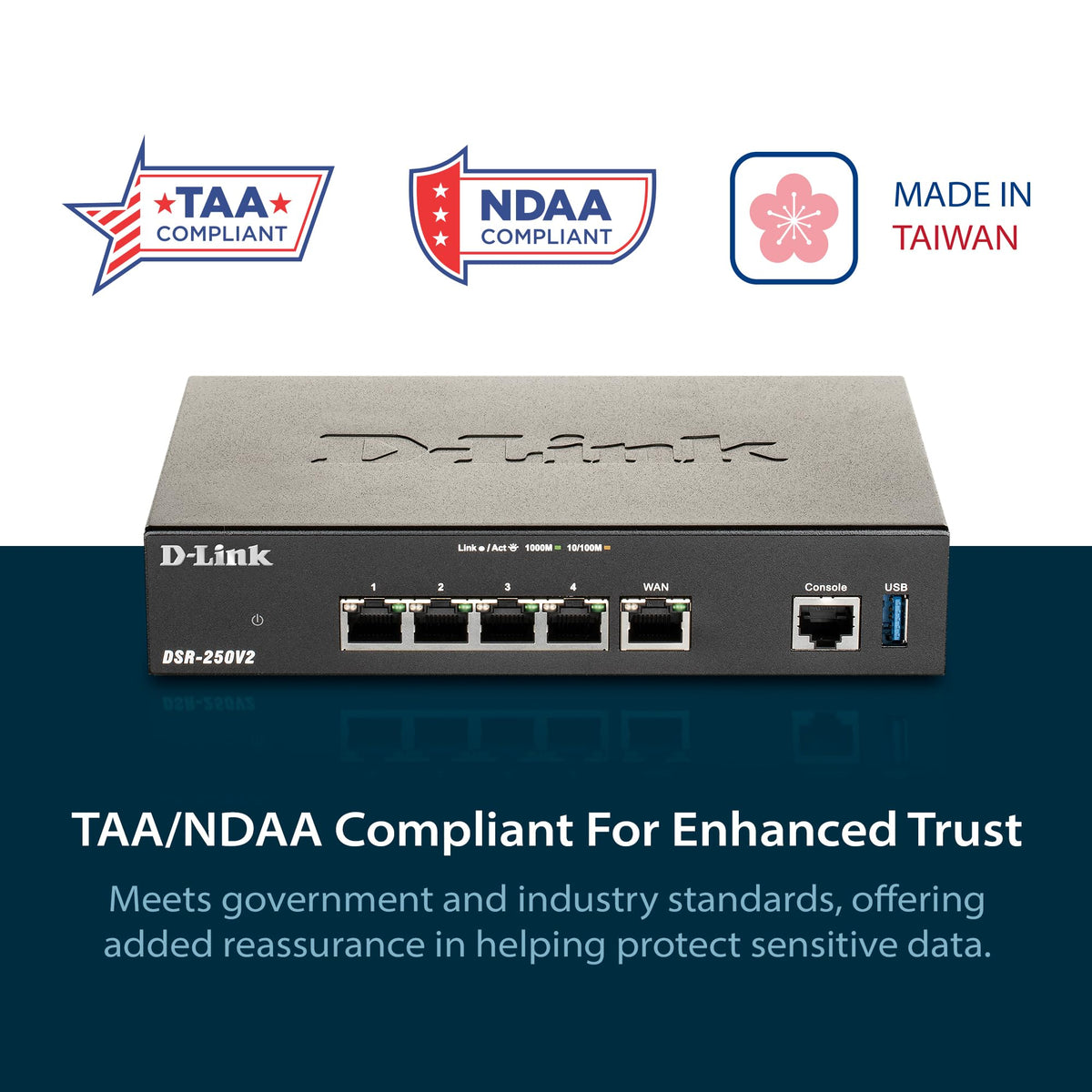 D-Link DSR-250v2 dual WAN ports enabling load balancing and high availability.