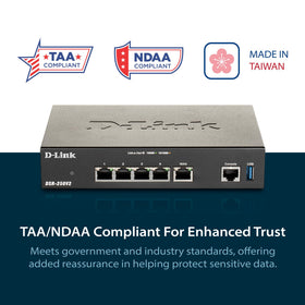 D-Link DSR-250v2 dual WAN ports enabling load balancing and high availability.