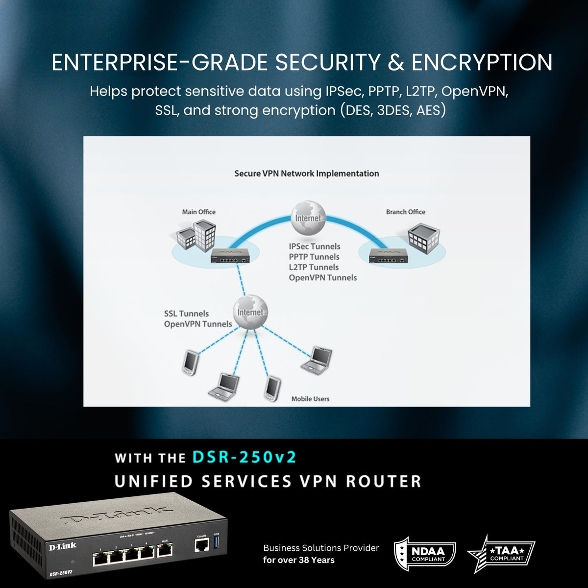D-Link DSR-250v2 VPN encryption feature for secure remote access.