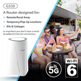 D-Link G530 WiFi 6 coverage illustration enabling seamless streaming on multiple devices.