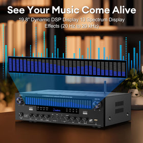 Daakro 5-1 channel amplifier front panel enables immersive home theater setup.