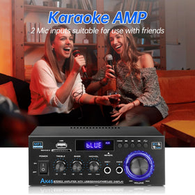 Daakro AK45 hooked to bookshelf speakers improving home audio clarity