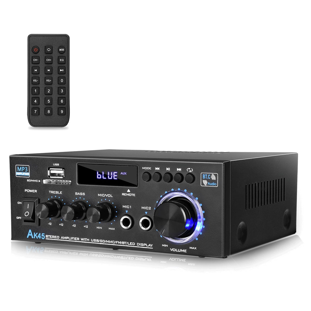 Daakro AK45 front panel LED display and knobs showing easy control