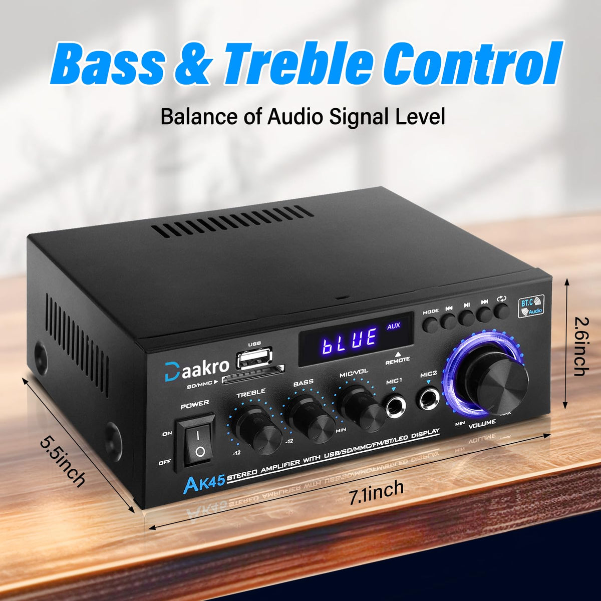 Daakro AK45 volume bass and treble knobs detail for precise tonal adjustment advantage