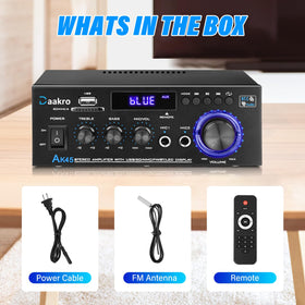 Daakro AK45 in a living room with speakers illustrating improved home audio experience