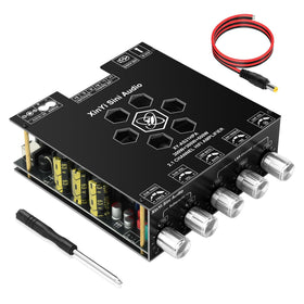 Daakro AS21HPA top view showing a compact 2.1-channel amplifier board