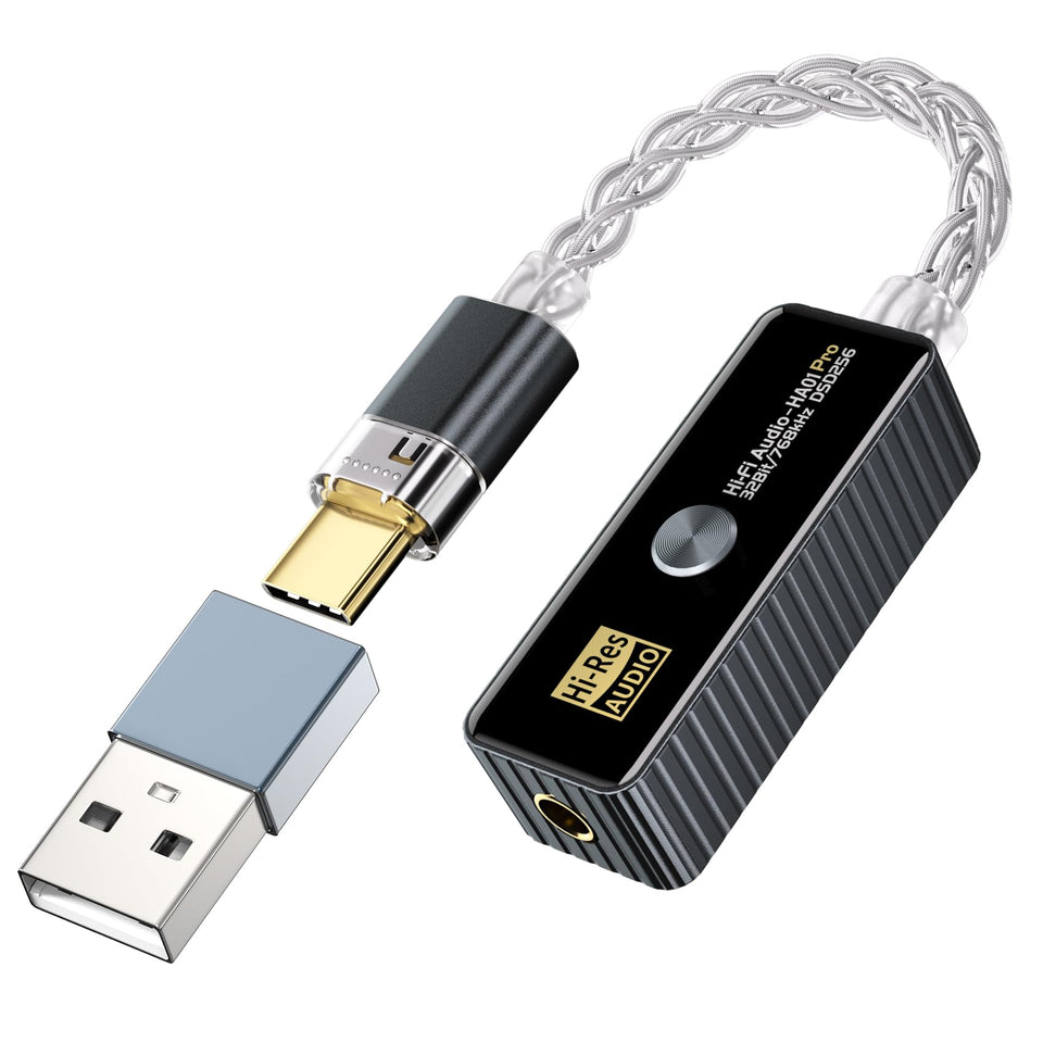 Daakro front view showing compact USB-C DAC amp for clearer audio