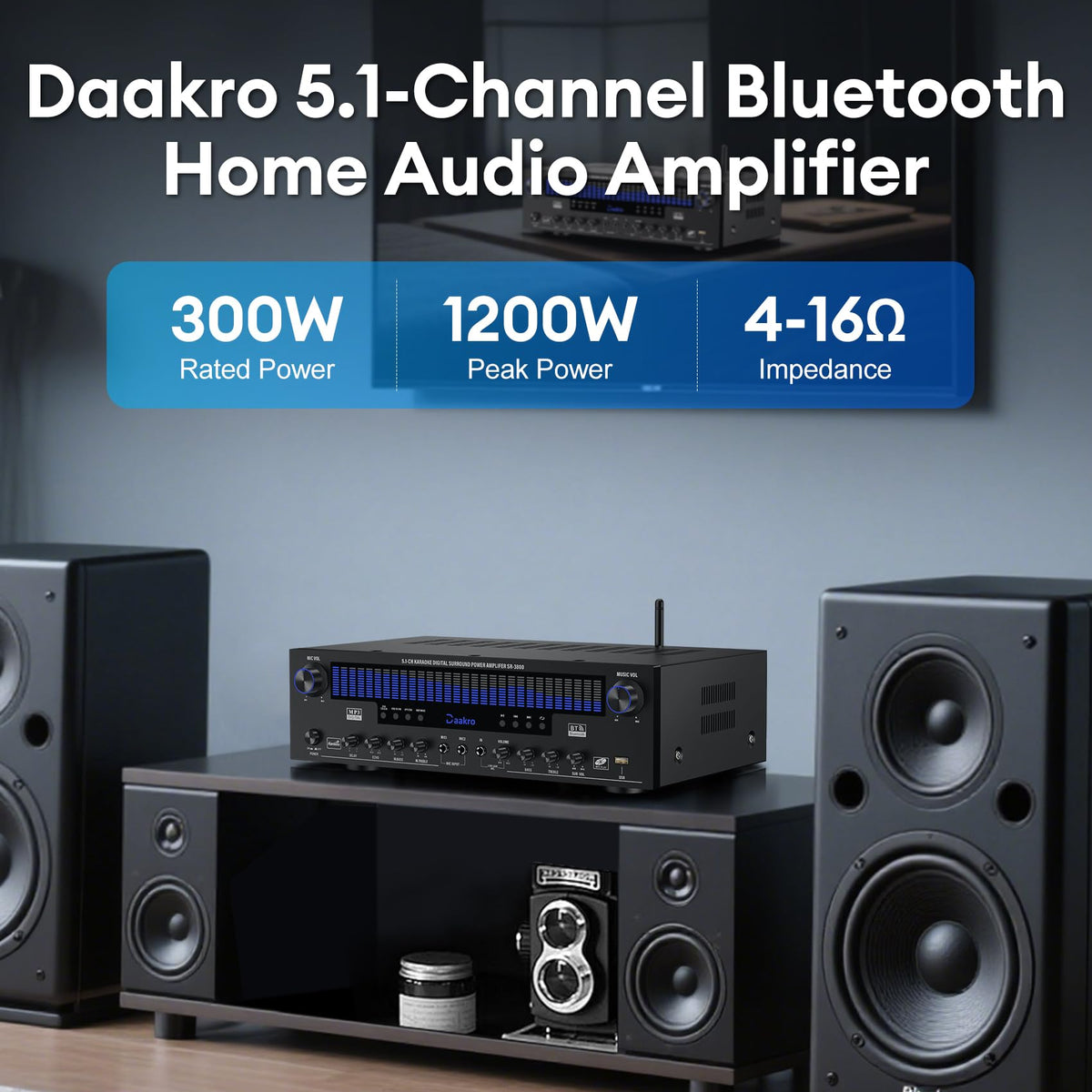 Daakro true 300W power delivers strong, clean audio performance.