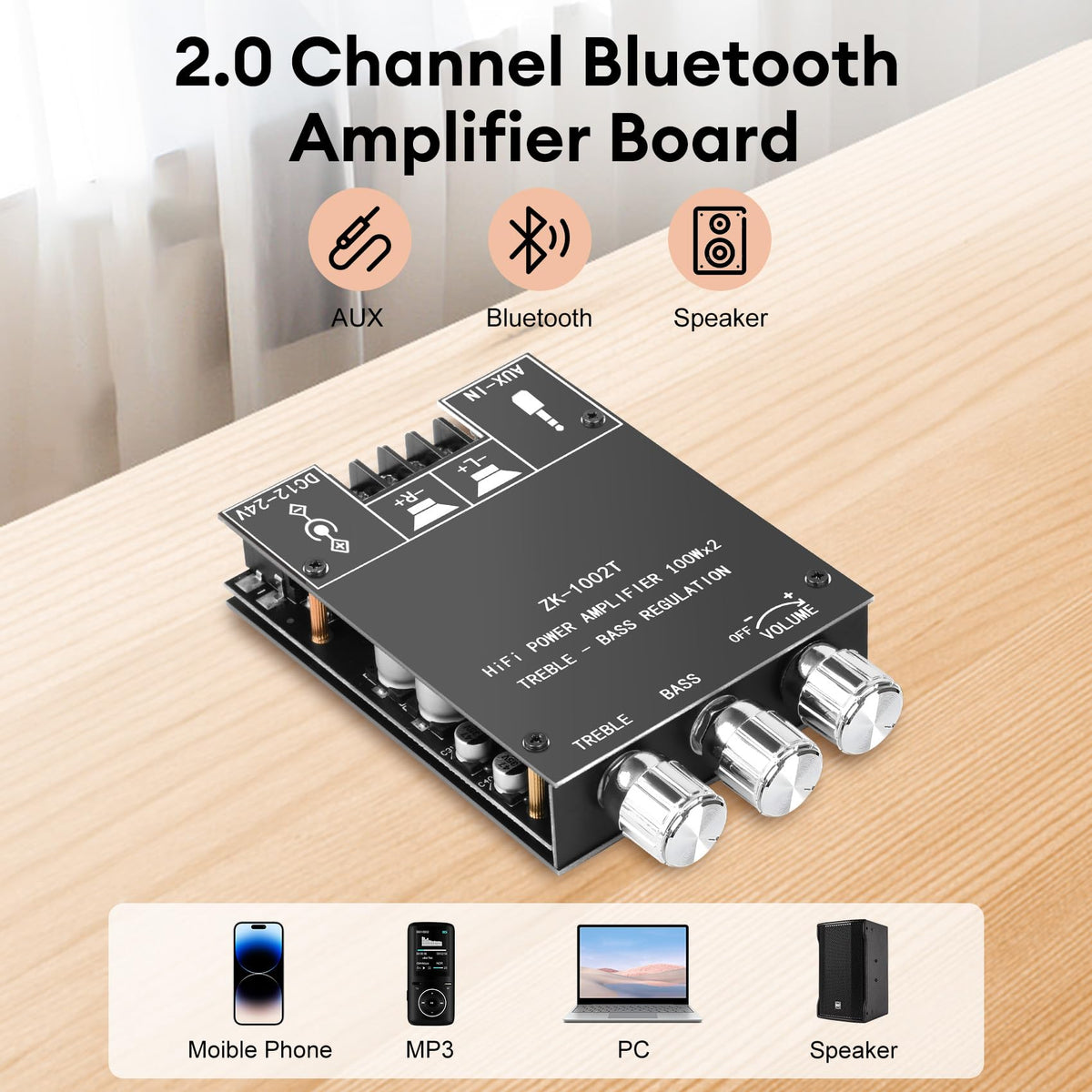 Daakro ZK-1002T dual chip area highlighting TPA3116D2