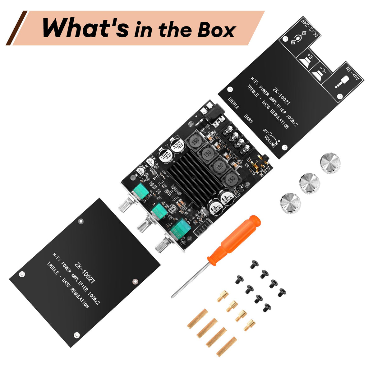 Daakro ZK-1002T packaging with both boards included for stereo or dual installs