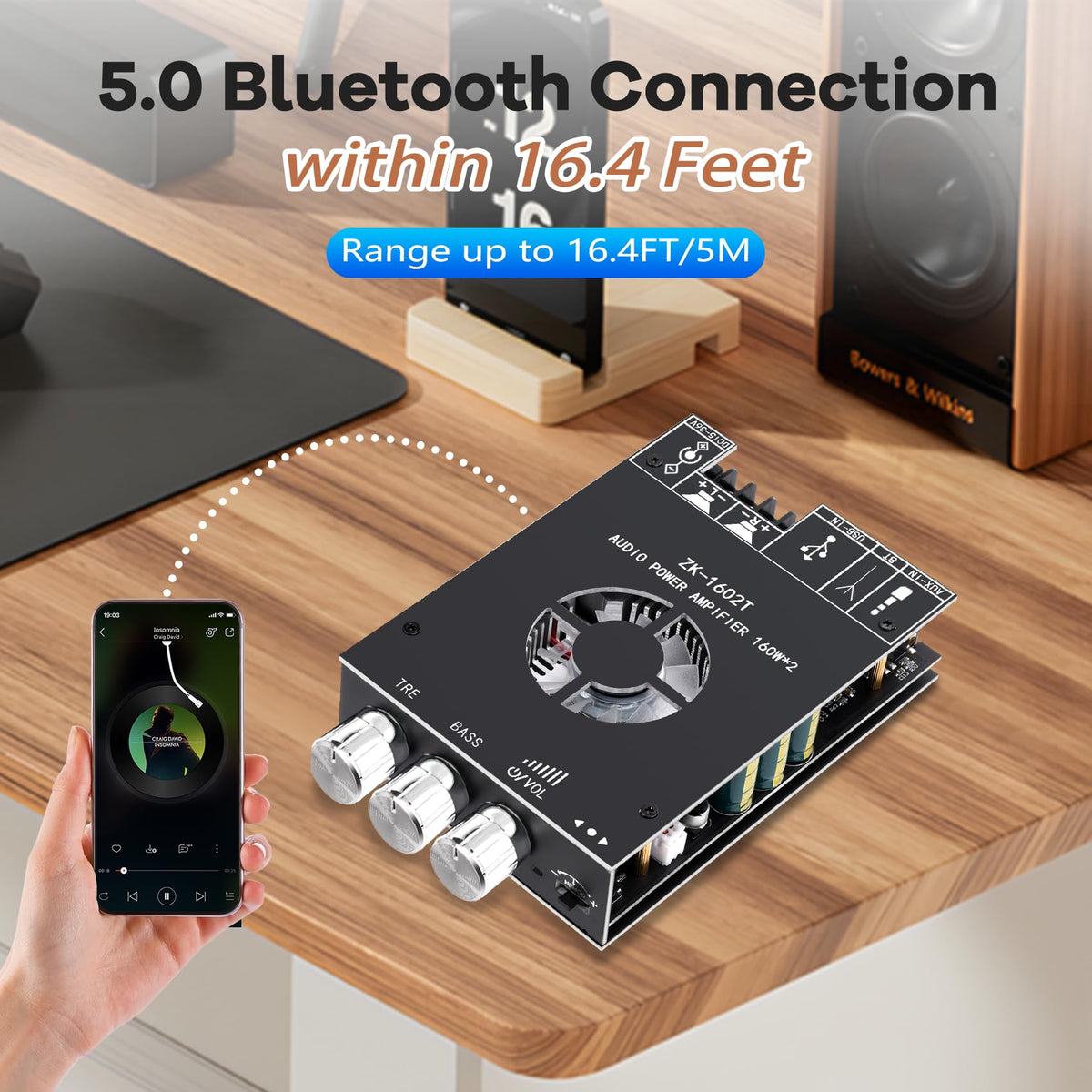 Daakro ZK-1602T input ports area featuring AUX and Bluetooth connections