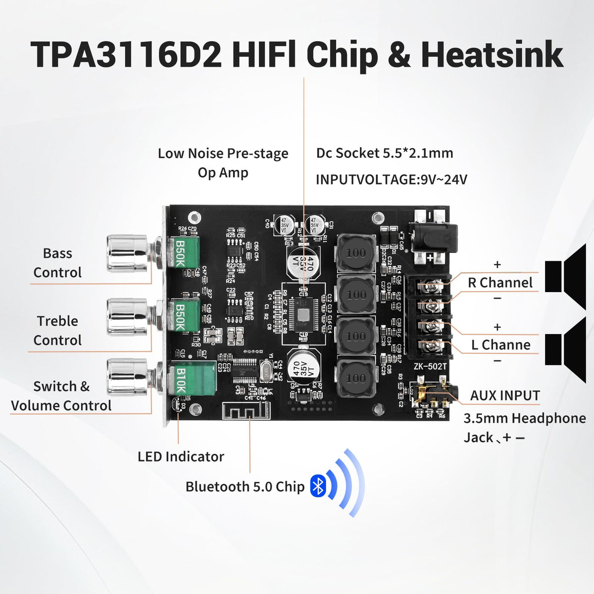 Daakro ZK-502T side view showing compact size for DIY projects