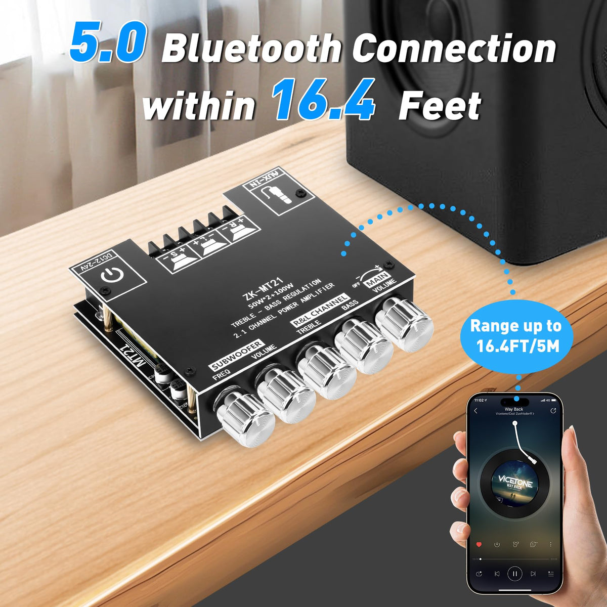Daakro ZK-MT21 Bluetooth input for seamless wireless streaming from mobile devices.