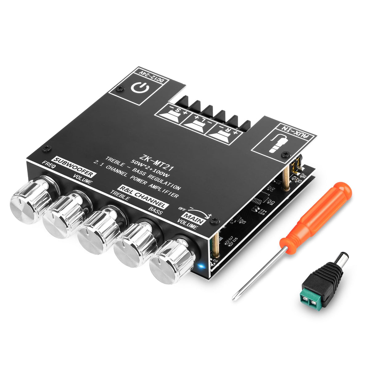Daakro ZK-MT21 front panel with ports for easy wireless and wired audio connections.