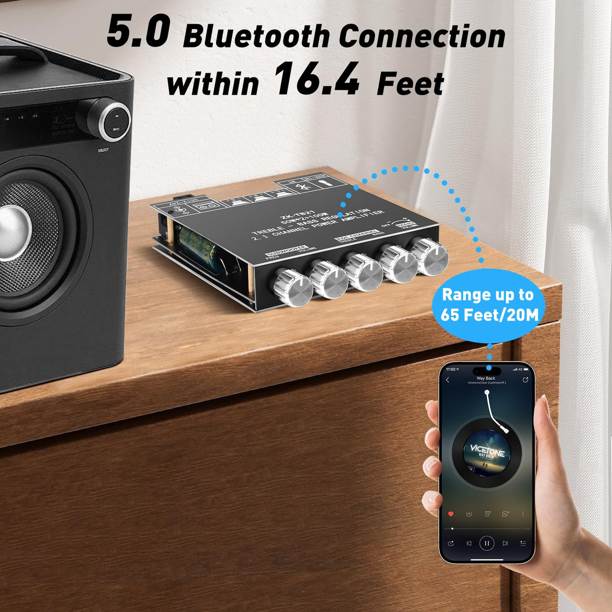 Daakro ZK-TB21 AUX and Bluetooth inputs for versatile sources