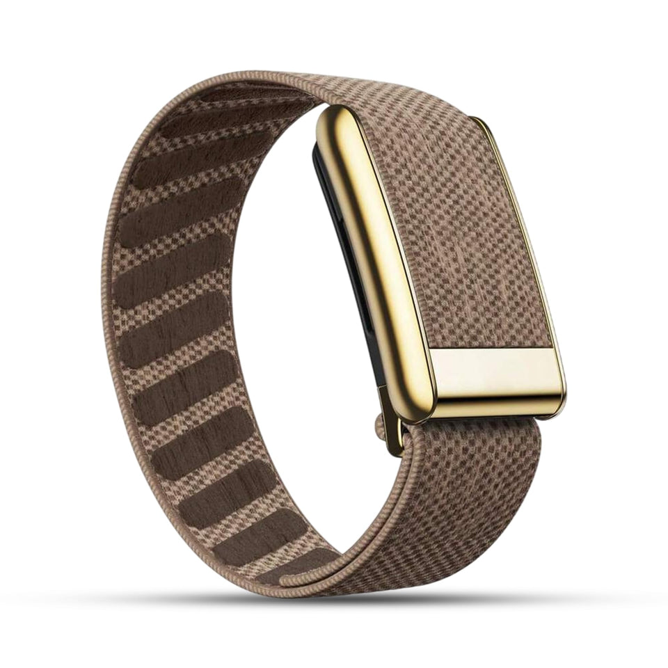 DADO band front view sepia with gold connector showing secure fit and style