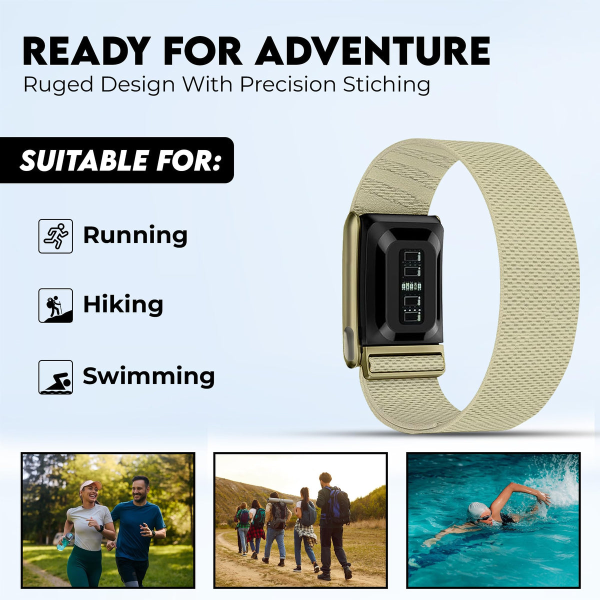 DADO band with water droplets showing sweatproof washable benefit
