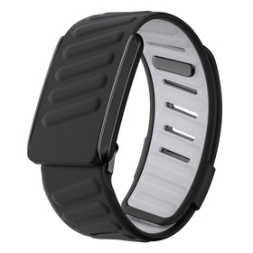 DADO Comfort silicone wristband for Whoop 4.0 in black grey, close-up and comfortable fit.
